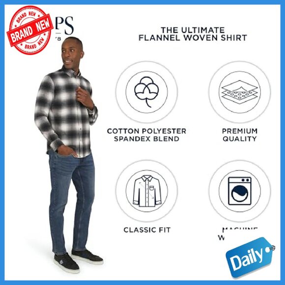 Classic Fit Long Sleeve Button Down Stretch Flannel Shirt - Picture 4 of 7